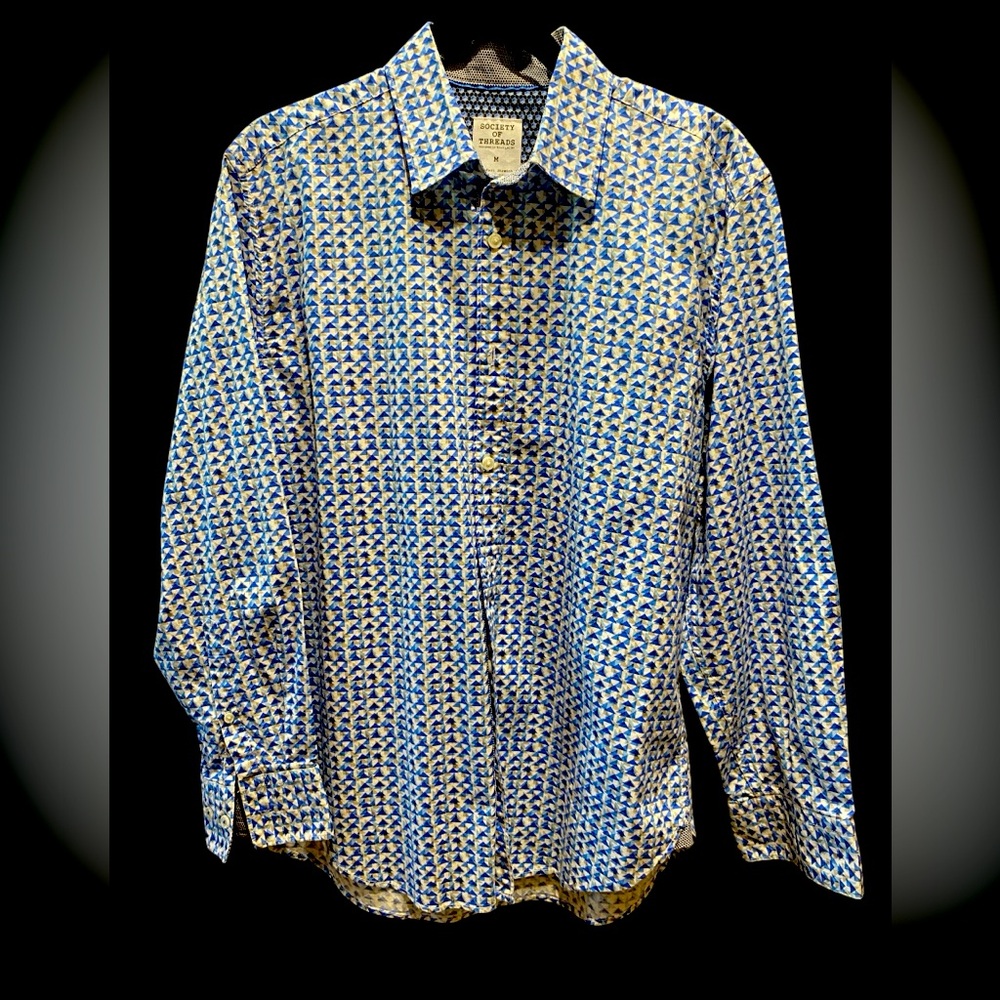 Society of Threads-Men's Blue Patterned Shirt- Medium- Slim Fit Comfort Stretch